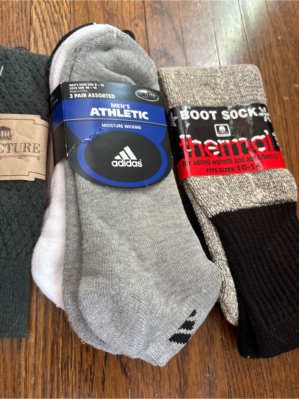 Lot of Men’s Socks- Adidas 3-pack, Thermal, Structure Dress Socks